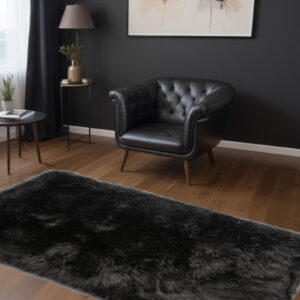 2' X 5' Black Natural Rectangular Sheepskin Area Rug