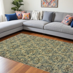 10' X 13' Ivory And Blue Geometric Area Rug