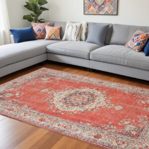 8' X 10' Red and Gray Power Loom Area Rug