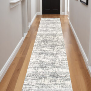 2' X 8' Ivory And Gray Abstract Strokes Runner Rug