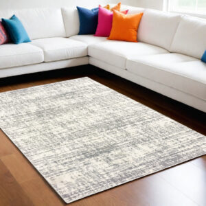 7' X 10' Ivory And Gray Abstract Strokes Area Rug