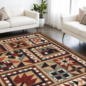 8' X 10' Brown And Red Ikat Patchwork Area Rug
