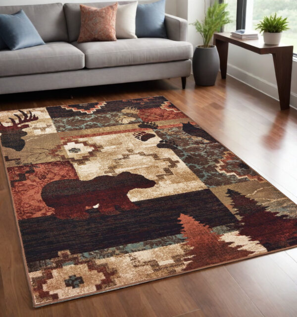 5' X 7' Rustic Brown Animal Lodge Area Rug