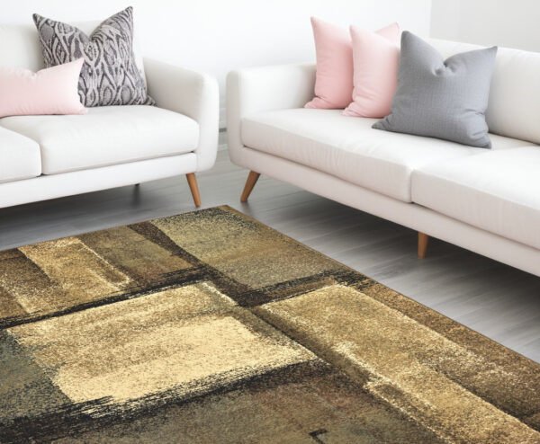7' X 9' Cream and Taupe Power Loom Area Rug