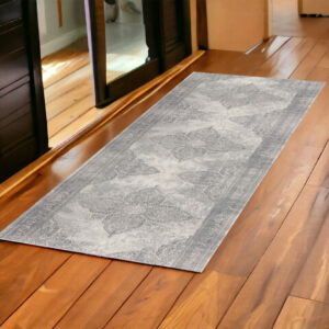 2' X 6' Gray Distressed Medallion Area Rug