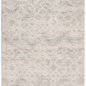5' X 8' Ivory Distressed Ikat Pattern Area Rug