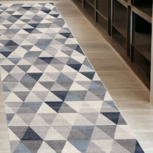 2' X 10' Navy Blue Geometric Diamond Runner Rug