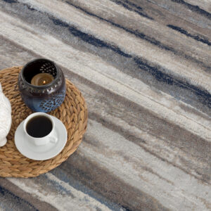 2' X 13' Blue And Beige Distressed Stripes Runner Rug