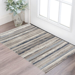 2' X 3' Blue And Beige Distressed Stripes Scatter Rug