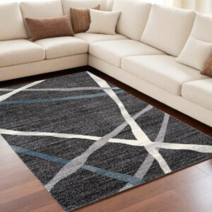 5' X 8' Distressed Black And Gray Abstract Area Rug