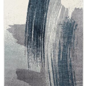 7' X 9' White And Blue Abstract Strokes Area Rug