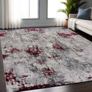 5' X 7' Red and Gray Abstract Area Rug