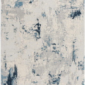 3' X 5' Blue And Ivory Abstract Strokes Area Rug