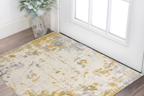 3' X 5' Gold And Gray Abstract Distressed Area Rug