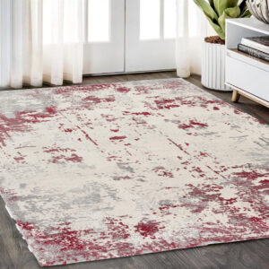 5' X 7' Gray And Red Abstract Distressed Area Rug