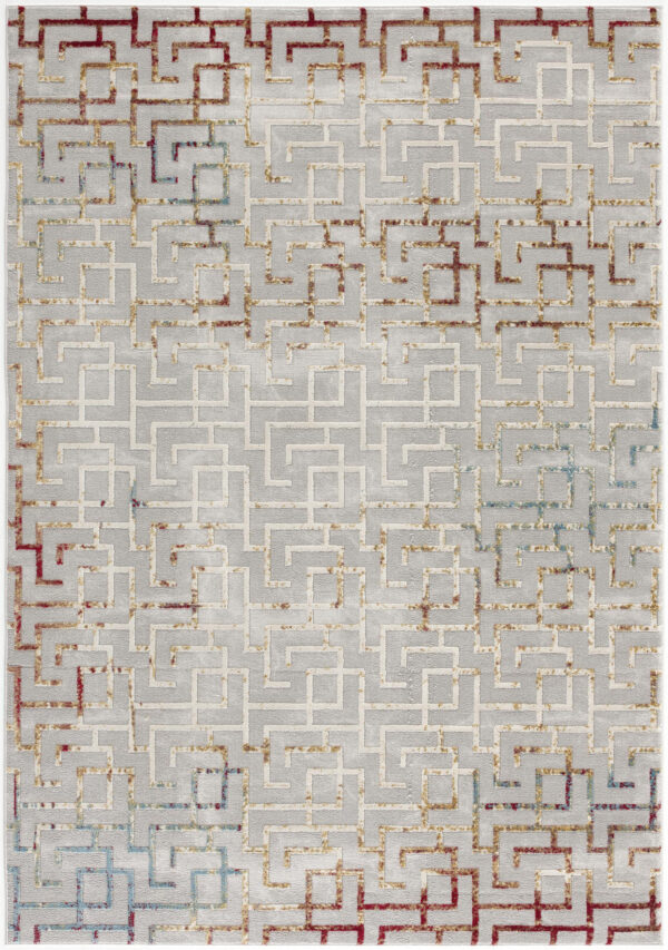 4' X 6' Gray And Red Greek Key Patterns Area Rug