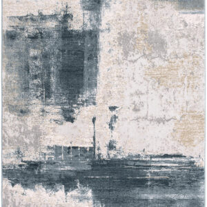 6' X 9' Blue And Ivory Abstract Dhurrie Area Rug
