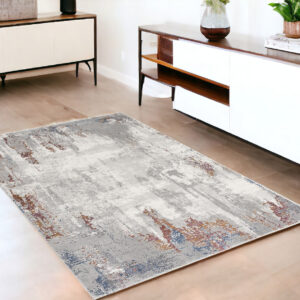 4' X 6' Gray And Ivory Modern Abstract Area Rug