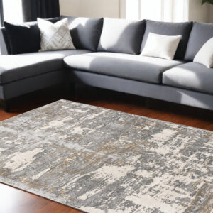 7' X 10' Beige And Gray Distressed Area Rug