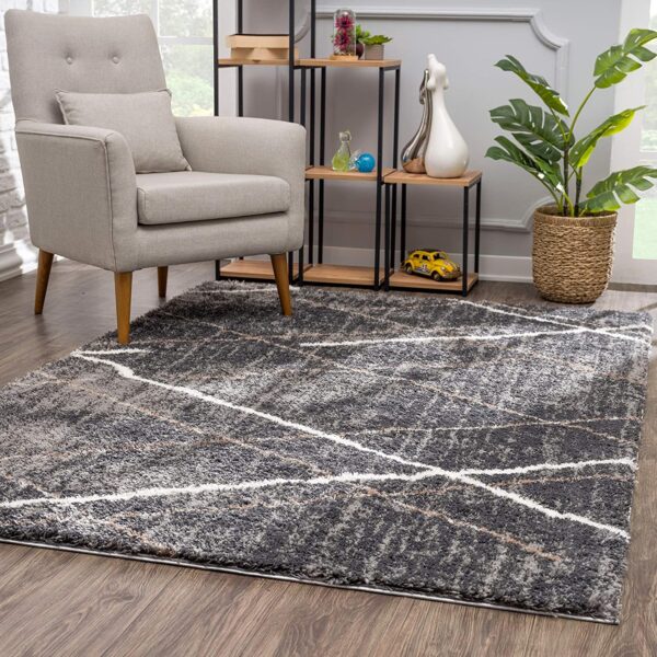 8' X 11' Gray Modern Distressed Lines Area Rug