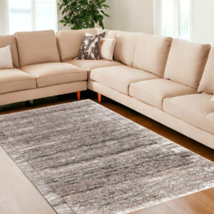 7' X 9' Ivory And Brown Retro Mod Area Rug