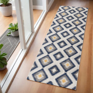 2' X 6' Blue Ikat Kilim Area Rug