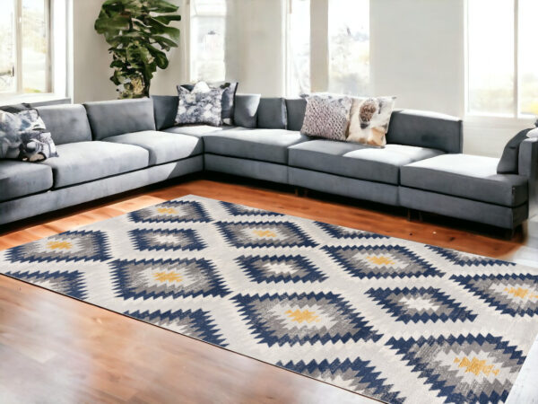 6' X 9' Blue Ikat Kilim Area Rug