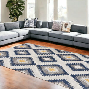 8' X 10' Blue Ikat Kilim Area Rug
