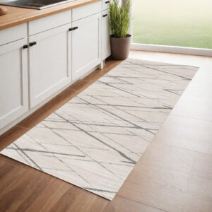 8' Gray And Ivory Geometric Runner Rug