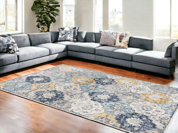 8' X 10' Blue and Yellow Floral Area Rug