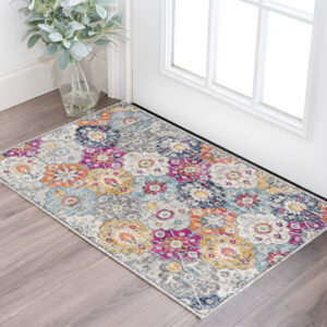 6' Blue And Ivory Floral Runner Rug