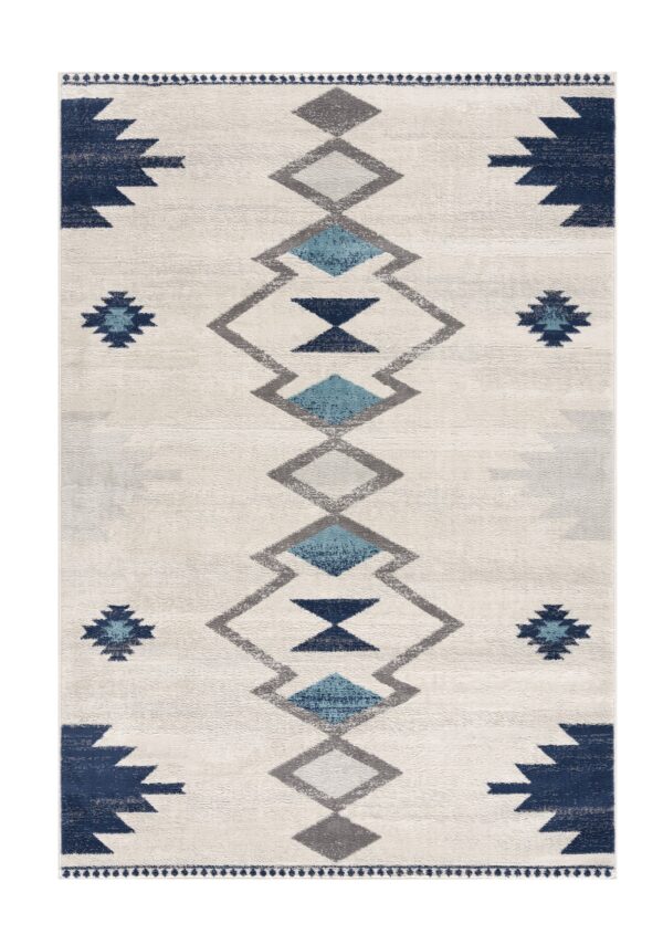4' X 6' Blue and Ivory Southwestern Area Rug