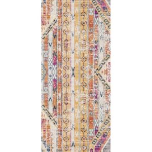 8' Gold And Ivory Southwestern Runner Rug