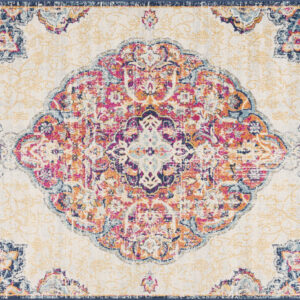 2' X 4' Blue and Beige Medallion Area Rug