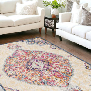 8' X 10' Blue and Beige Medallion Area Rug