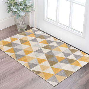 2' X 4' Yellow and Ivory Geometric Area Rug