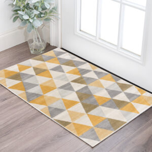 2' X 5' Yellow and Ivory Geometric Area Rug