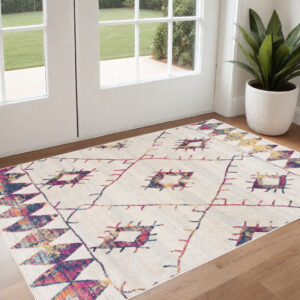3' X 5' Cream Damask Area Rug