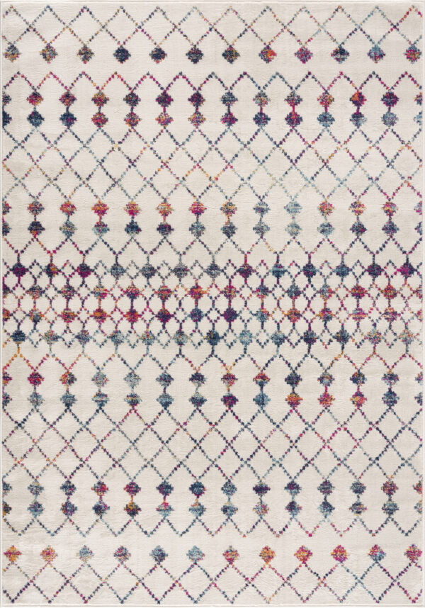 5' X 8' White Modern Geometric Grid Area Rug