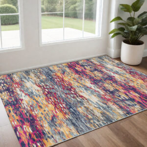 2' X 4' Blue and Ivory Abstract Area Rug
