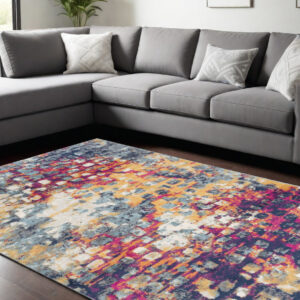 8' X 10' Blue and Ivory Abstract Area Rug