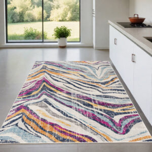 4' X 6' Blue and Gold Abstract Area Rug