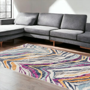 8' X 10' Blue and Gold Abstract Area Rug