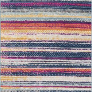 10' Blue And Ivory Striped Runner Rug
