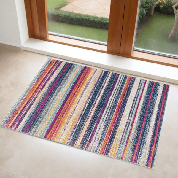 3' X 5' Multicolor Irregular Striped Area Rug