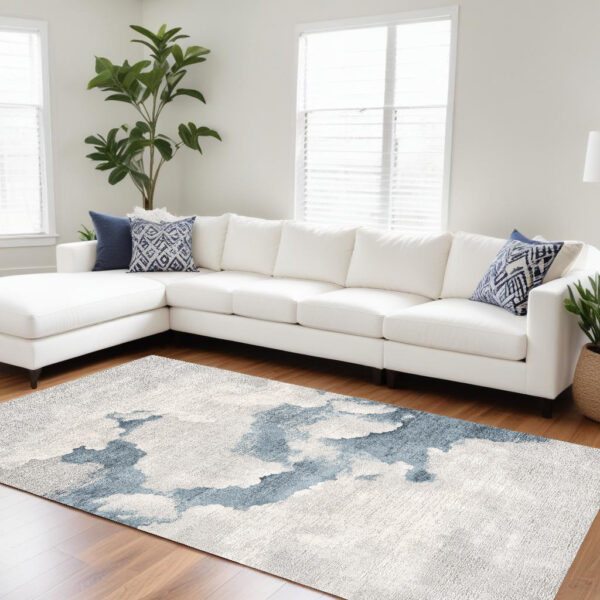 8' X 10' Gray and Blue Abstract Area Rug