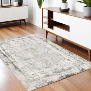 4' X 6' Gray and Ivory Abstract Power Loom Area Rug