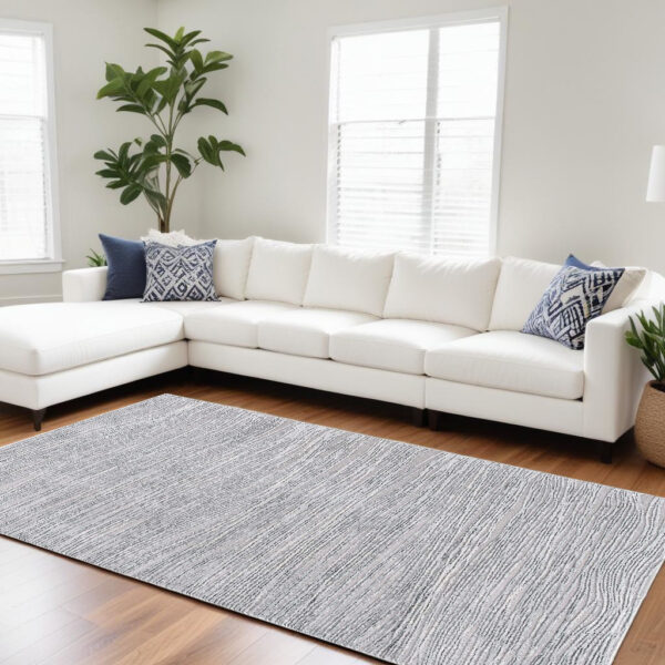 8' X 11' Gray Striped Power Loom Distressed Area Rug