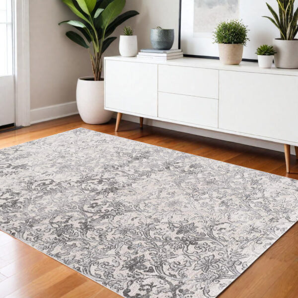 4' X 6' Gray and Ivory Toile Power Loom Area Rug