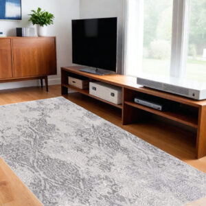 7' X 10' Cream And Gray Tinted Ogee Pattern Area Rug